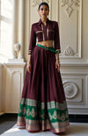 Maroon Lehenga Set with Cropped Blouse and Metallic Gold Detailing