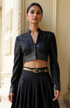 Black Lehenga Set with Cropped Blouse and Metallic Gold Detailing