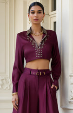 Plum Co-ord Set With Cropped Blouse and Palazzo Pants
