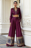 Plum Co-ord Set With Cropped Blouse and Palazzo Pants
