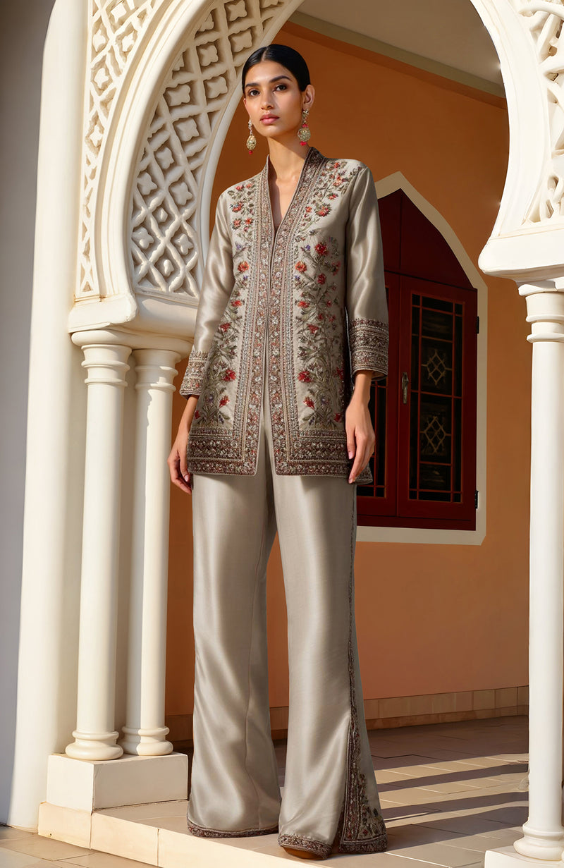 Kashmir Jamawar  Inspired Kashidakari Embroidered Jacket Set