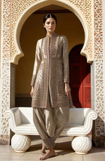 Ivory Kashidakari Jamawar Embroidered Jacket & Draped Salwar Set