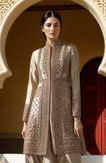 Ivory Kashidakari Jamawar Embroidered Jacket & Draped Salwar Set