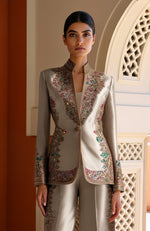 Ivory Embellished Blazer & Wide-Leg Trousers Set