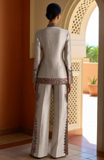Ivory Embellished Blazer & Wide-Leg Trousers Set