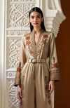 Beige Kashmir Jamawar Embroidered Belted Jumpsuit