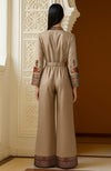 Beige Kashmir Jamawar Embroidered Belted Jumpsuit