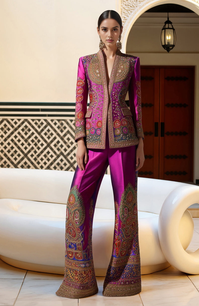 Regal Fuchsia Zardozi & Resham Embroidered Ensemble