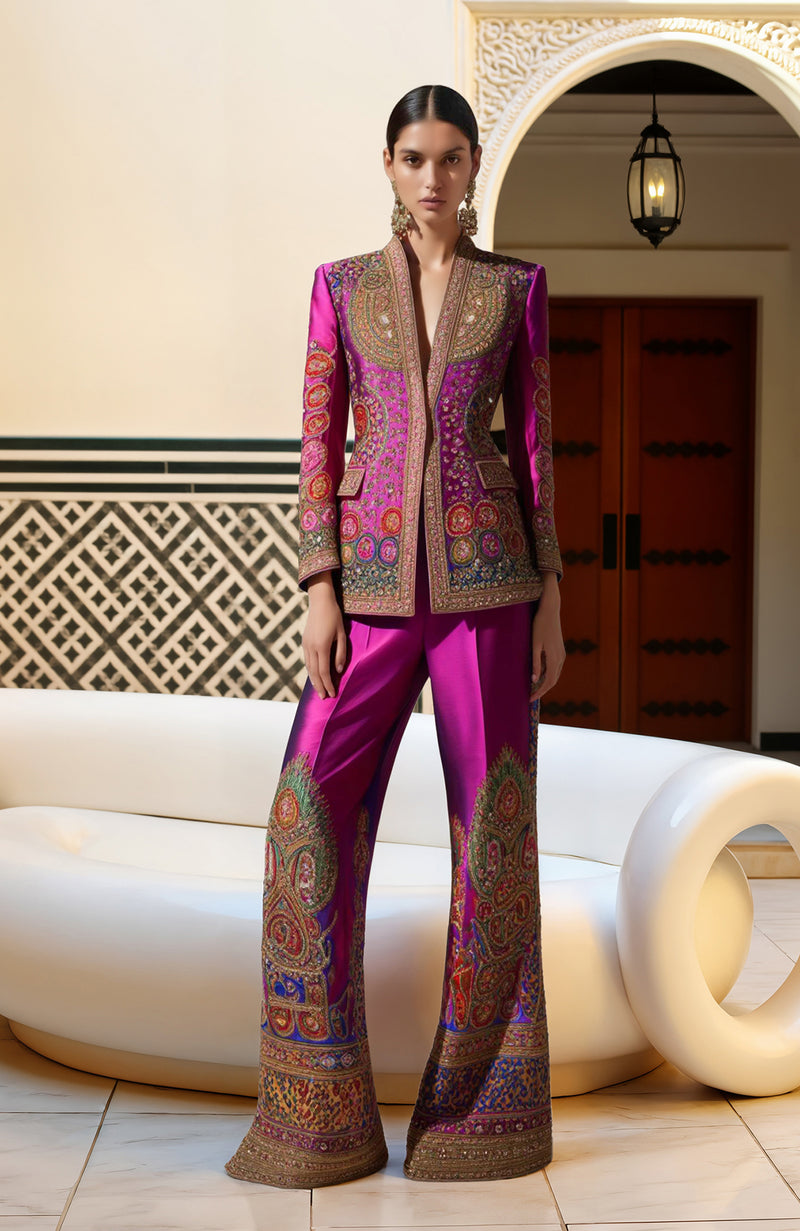 Regal Fuchsia Zardozi & Resham Embroidered Ensemble