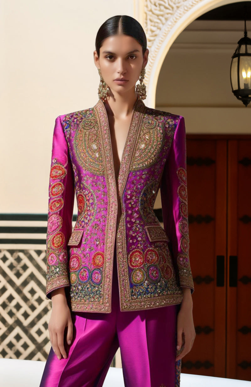 Regal Fuchsia Zardozi & Resham Embroidered Ensemble