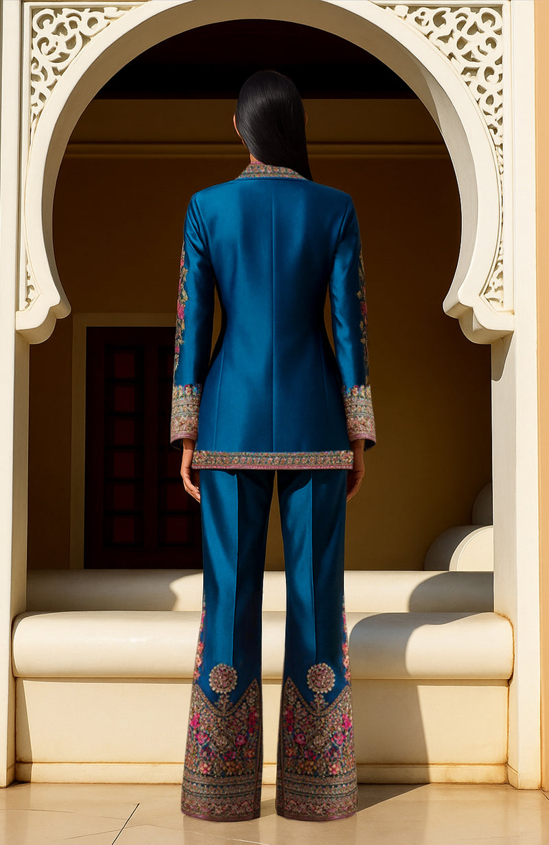 Teal Elegance Zardozi & Resham Embroidered Ensemble