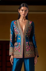 Teal Elegance Zardozi & Resham Embroidered Ensemble