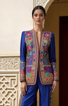 Royal Sapphire Zardozi & Resham Embroidered Ensemble