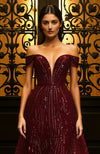 Burgundy Majesty Embroidered Off Shoulder Gown