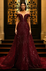 Burgundy Majesty Embroidered Off Shoulder Gown