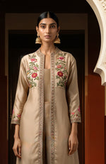 Beige Paper Mache Kashidakari Embroidered Jacket Set