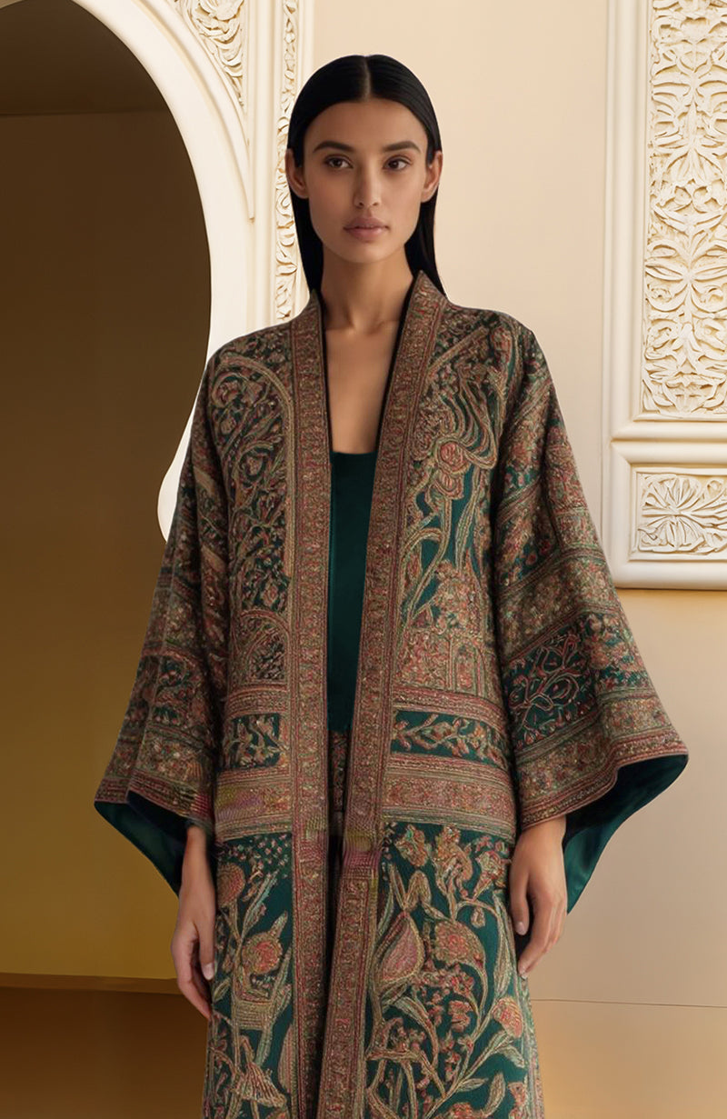 Masterpiece Emerald Whisper Embroidered Kimono Jacket Set
