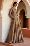 Earthy Brown Paisley Embroidered Anarkali Gown with Cropped Jacket