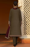 Opulent Olive Paisley Embroidered Jacket Set