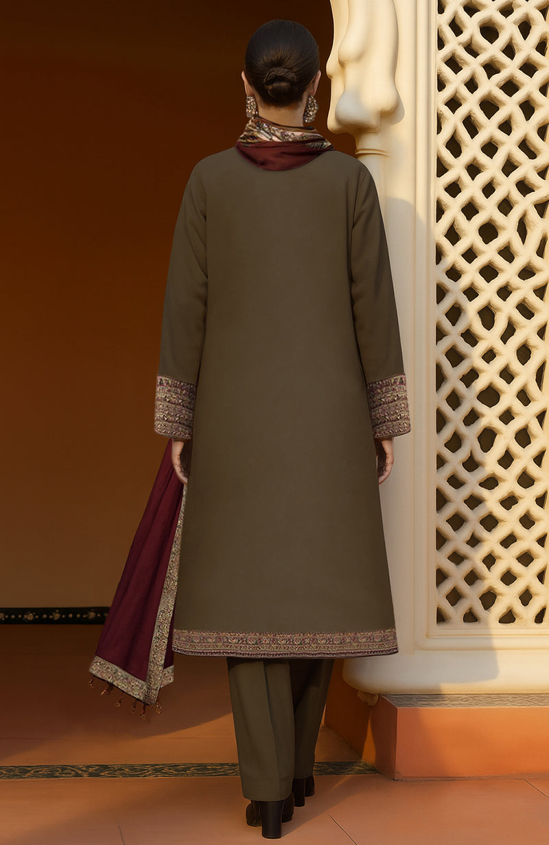 Opulent Olive Paisley Embroidered Jacket Set