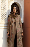 Opulent Taupe Brown Paisley Embroidered Jacket With Jumpsuit