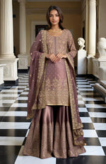 Dusty Mauve Gold Embroidered Gharara set