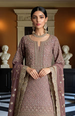 Dusty Mauve Gold Embroidered Sharara set