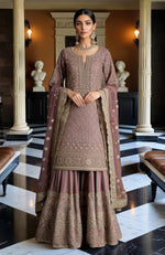 Dusty Mauve Gold Embroidered Sharara set