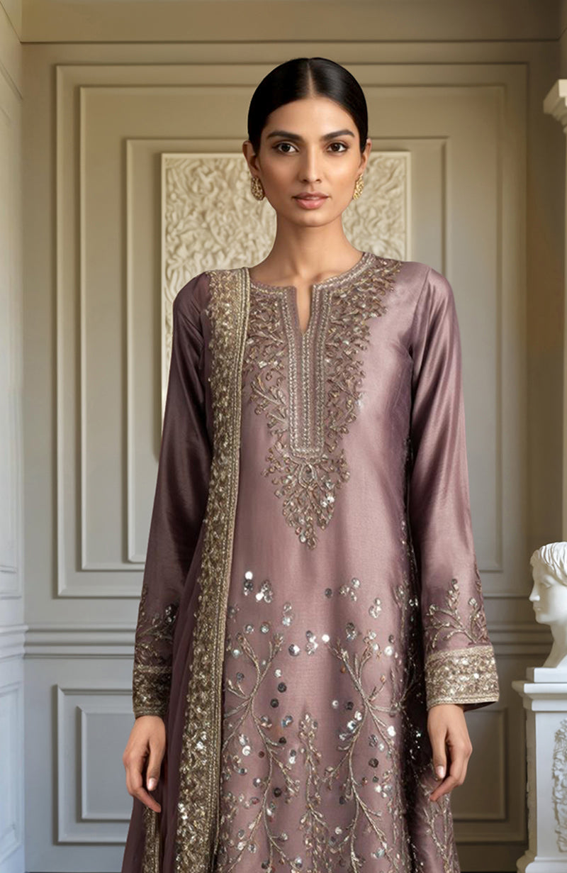Muted Mauve Gold Embroidered  Kurta set