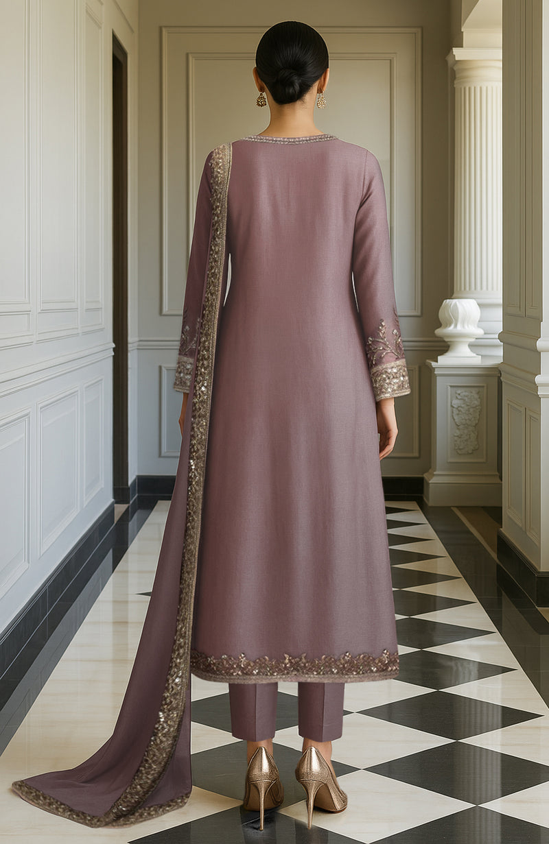 Muted Mauve Gold Embroidered  Kurta set
