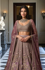 Dusty Mauve Gold Embroidered Lehenga Set