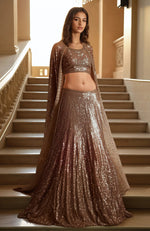 Golden Rose Shimmer Cape  Lehenga Set