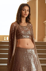 Golden Rose Shimmer Cape  Lehenga Set