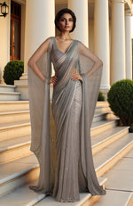 Moonlit Elegance Hand Embroidered Draped Saree With Cape
