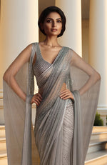 Moonlit Elegance Hand Embroidered Draped Saree With Cape