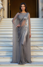 Celestial Silver Hand Embroidered Draped Saree and Cape