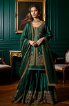 Emerald Green Gold Embroidered Gharara set