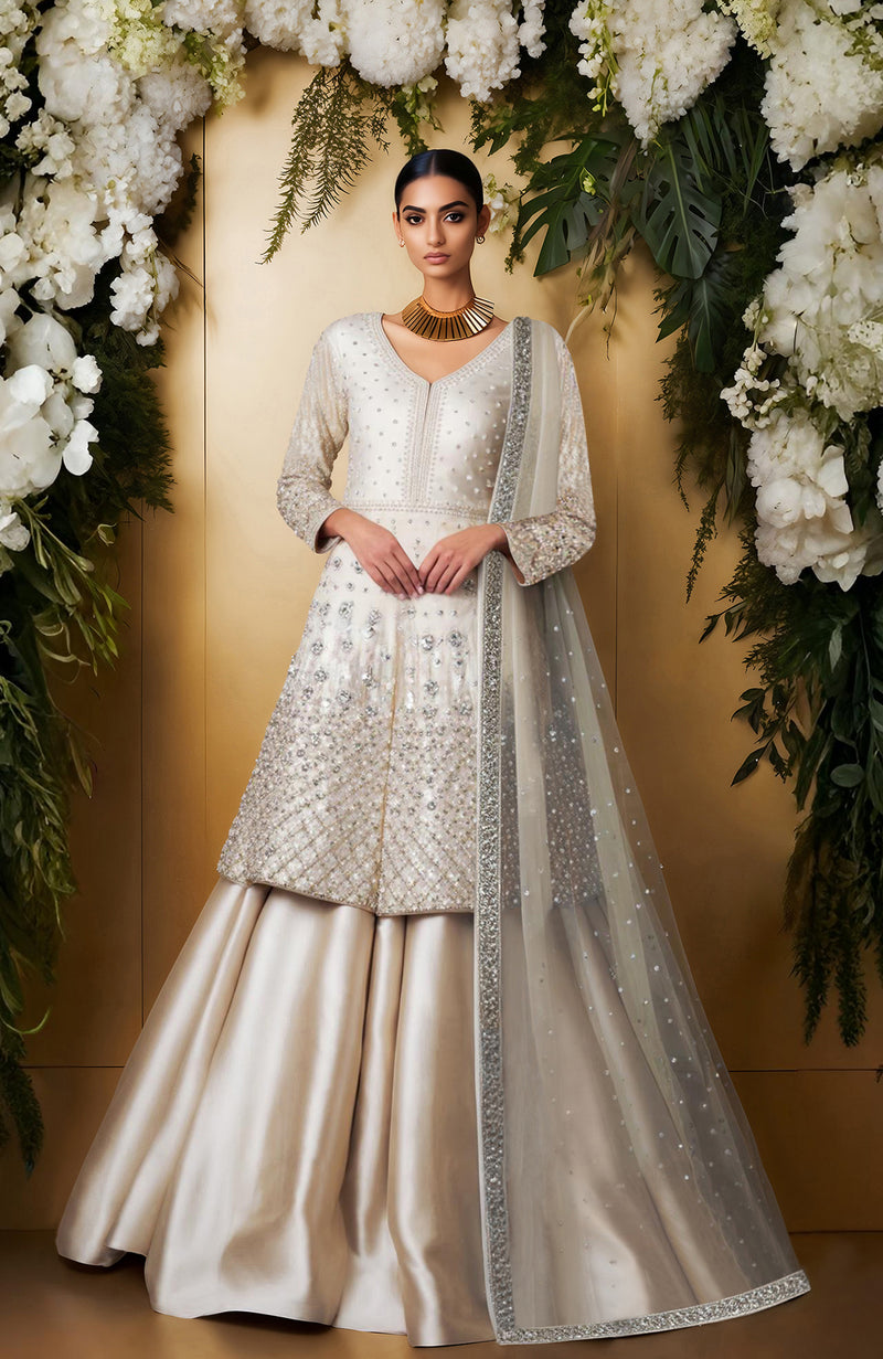 Ivory Elegance Bead & Crystal Embroidered Skirt set