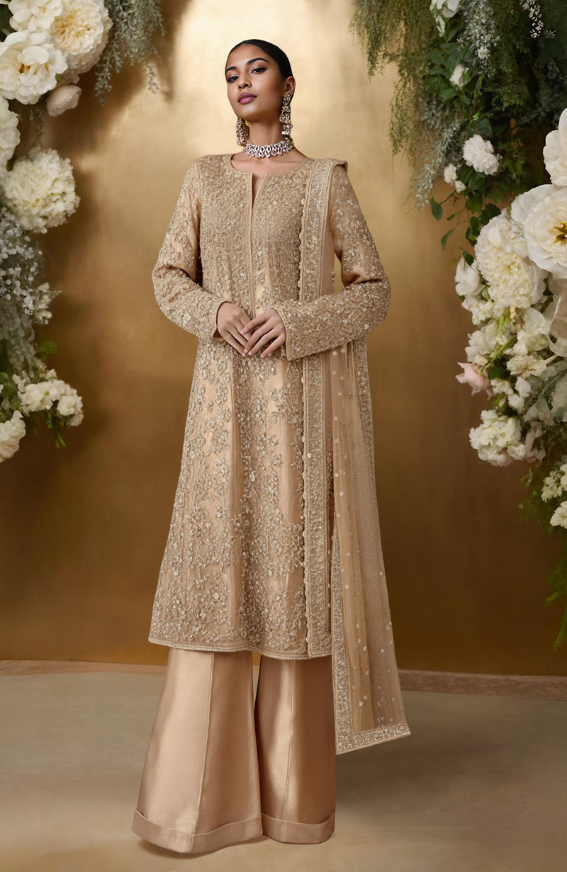 Champagne Gold Bead & Sequin Embroidered Sharara Set