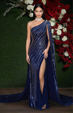 Midnight Starlit Embroidered Drape Gown