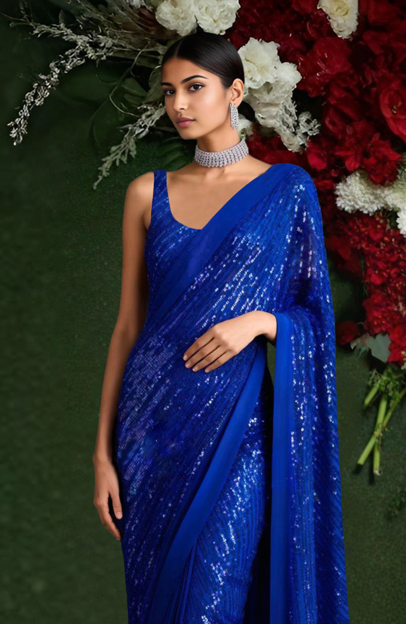 Celestial Sapphire Sequin Embroidered Saree