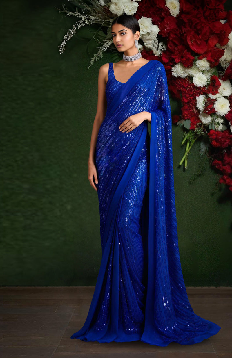 Celestial Sapphire Sequin Embroidered Saree