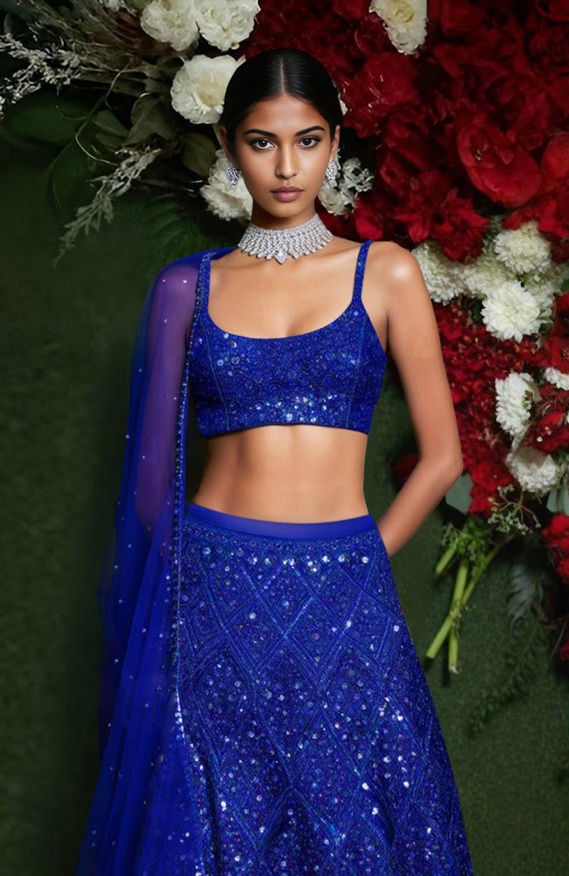 Midnight Sapphire Sequin Embroidered Lehenga Set