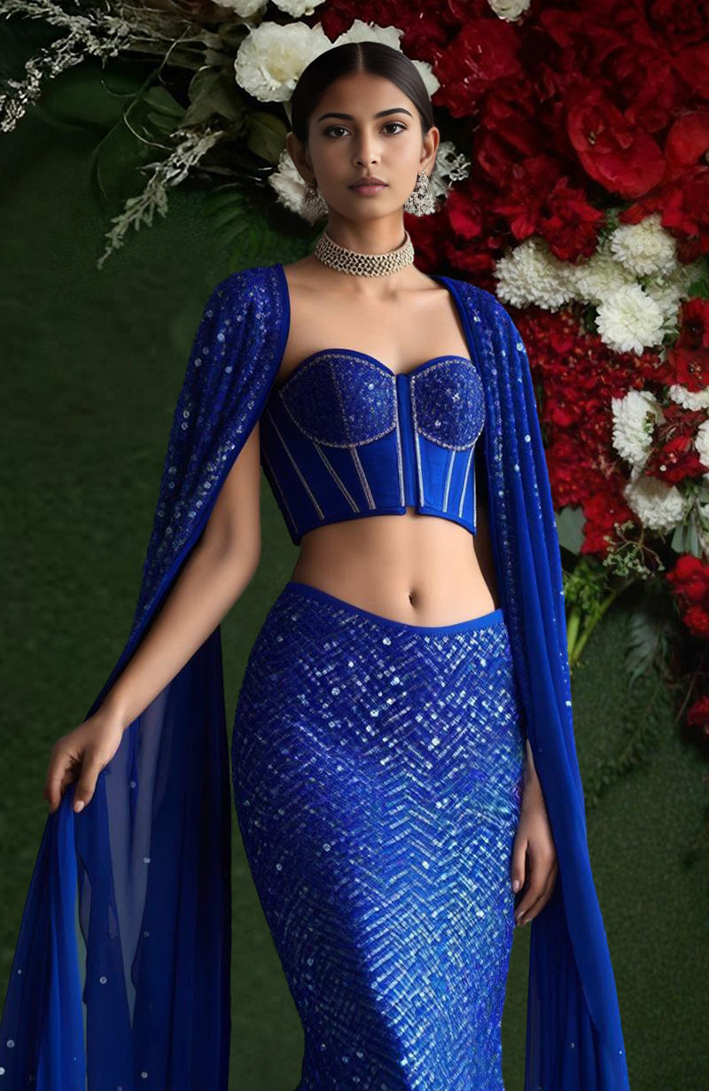 Sapphire Sequin Embroidered Corset Mermaid Lehenga Set
