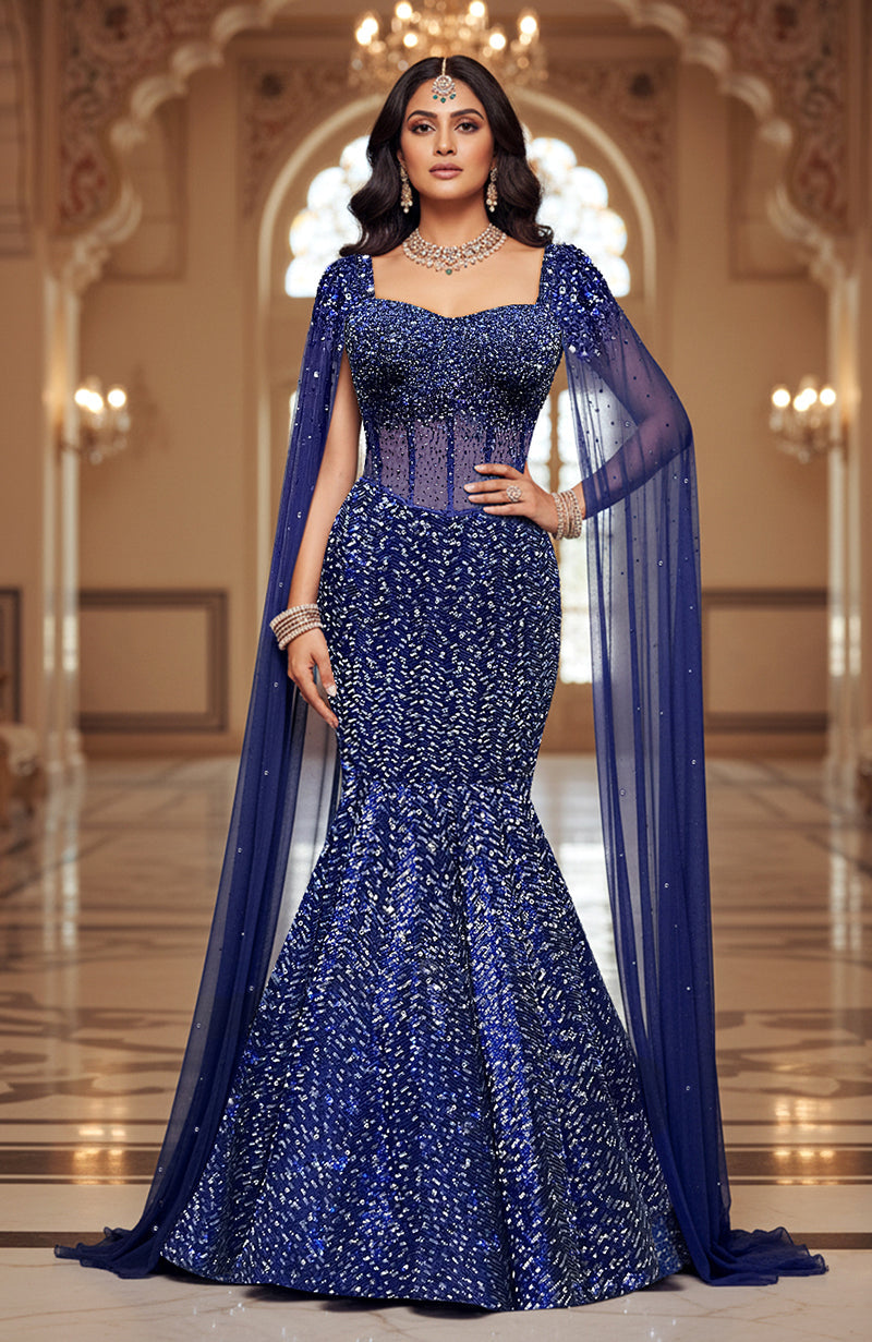 Talking Threads LAILA Sapphire Blue Sequin Mermaid Lehenga