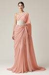 Greek Goddess Ivory one-shoulder Pearl Beaded Draped Saree Gown