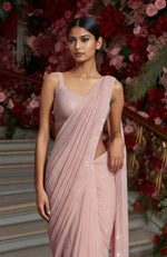 Blush Pink Sequin and Beads Embroidered Draped Saree