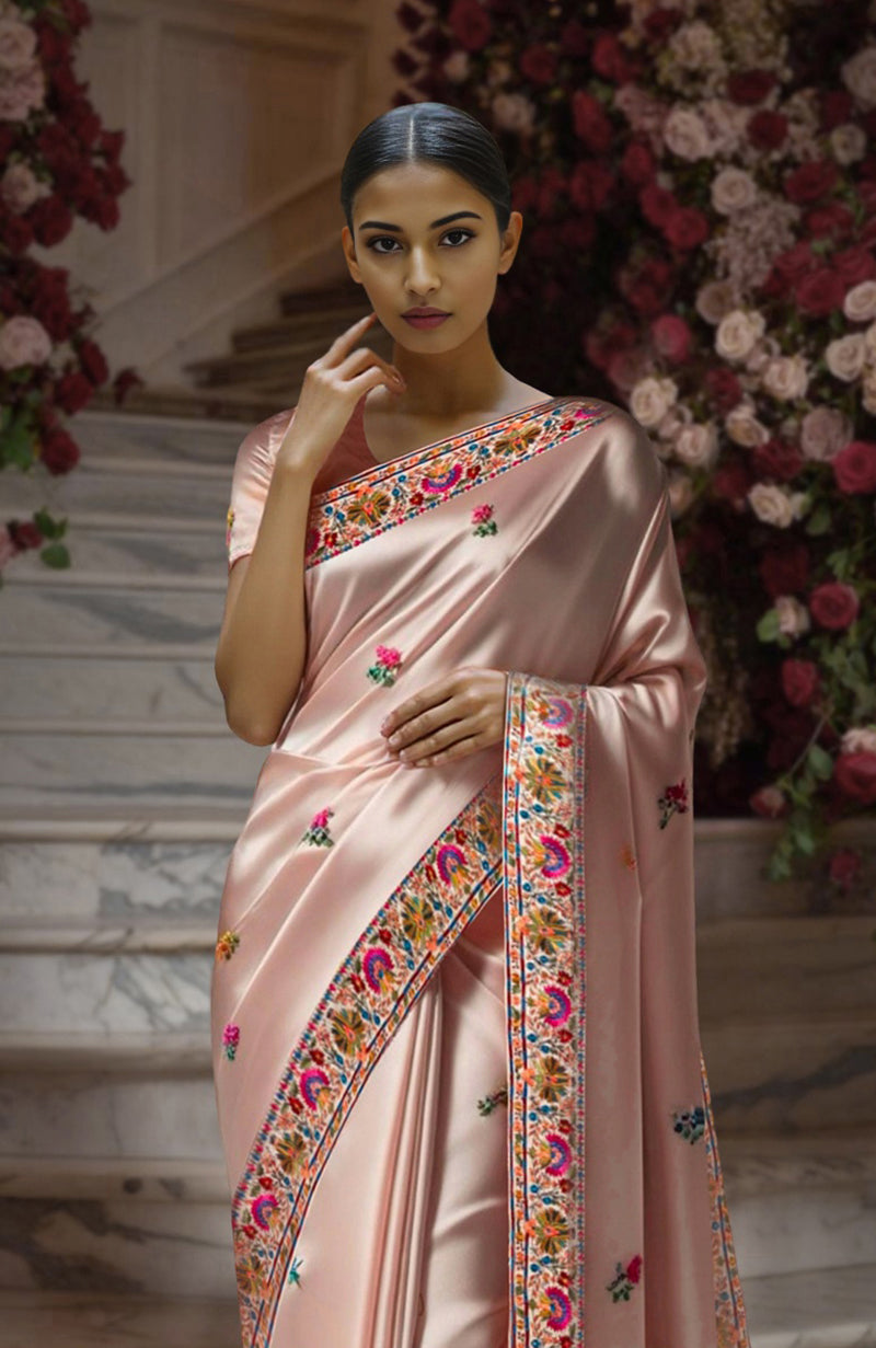 Blush Pink Kashidakari Embroidered Saree