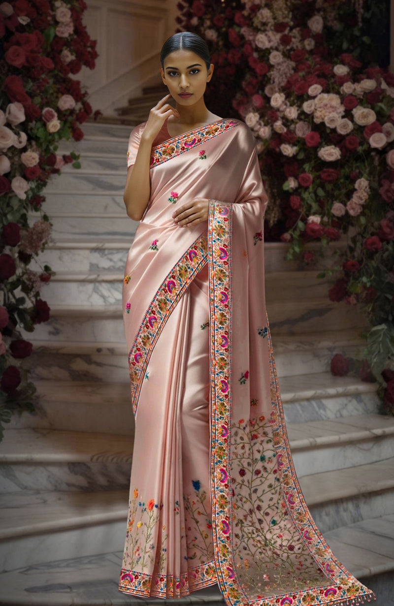 Blush Pink Kashidakari Embroidered Saree
