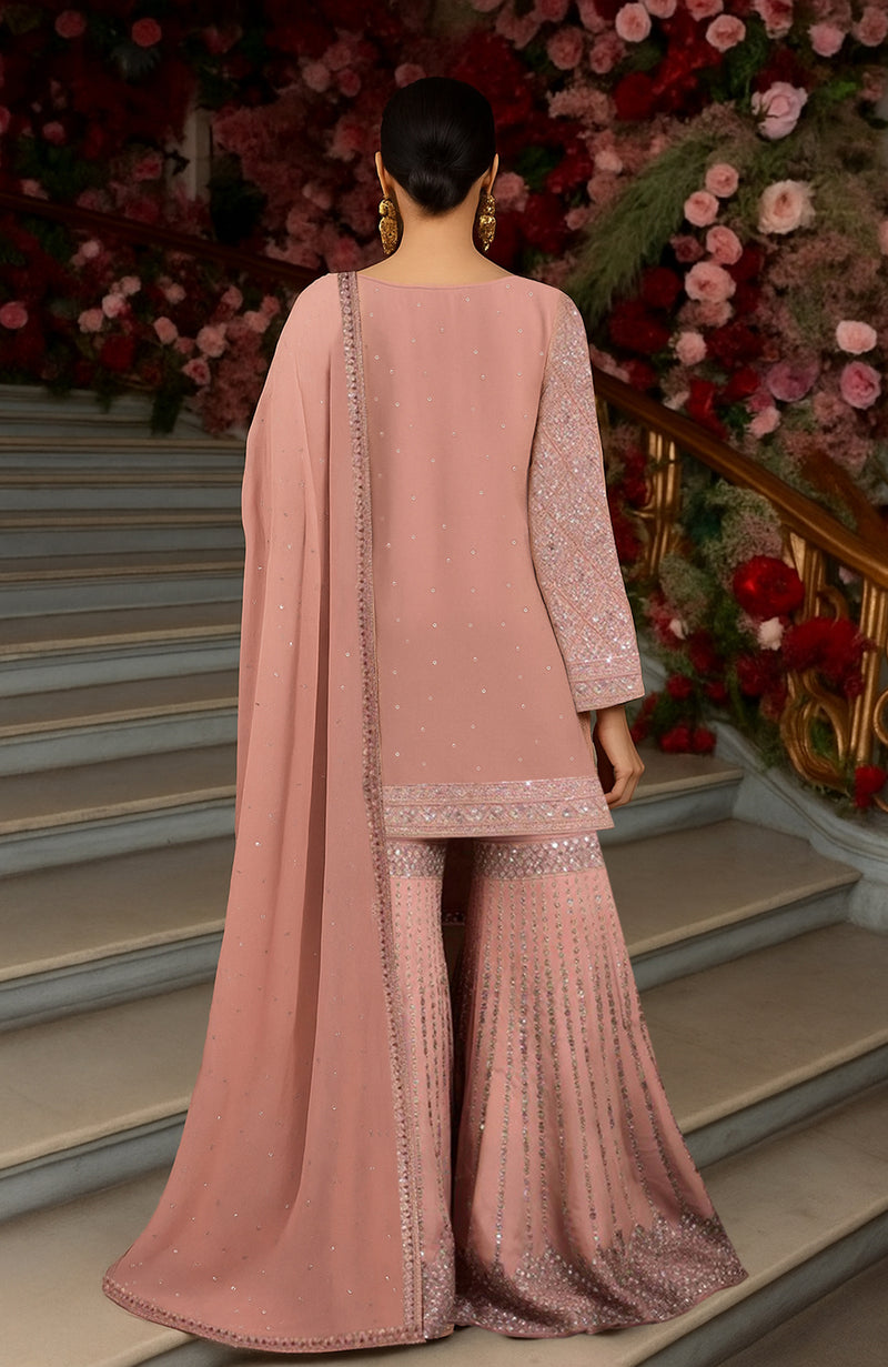 Blush Pink Zari Sequin & Zardozi Embroidered Gharara Set